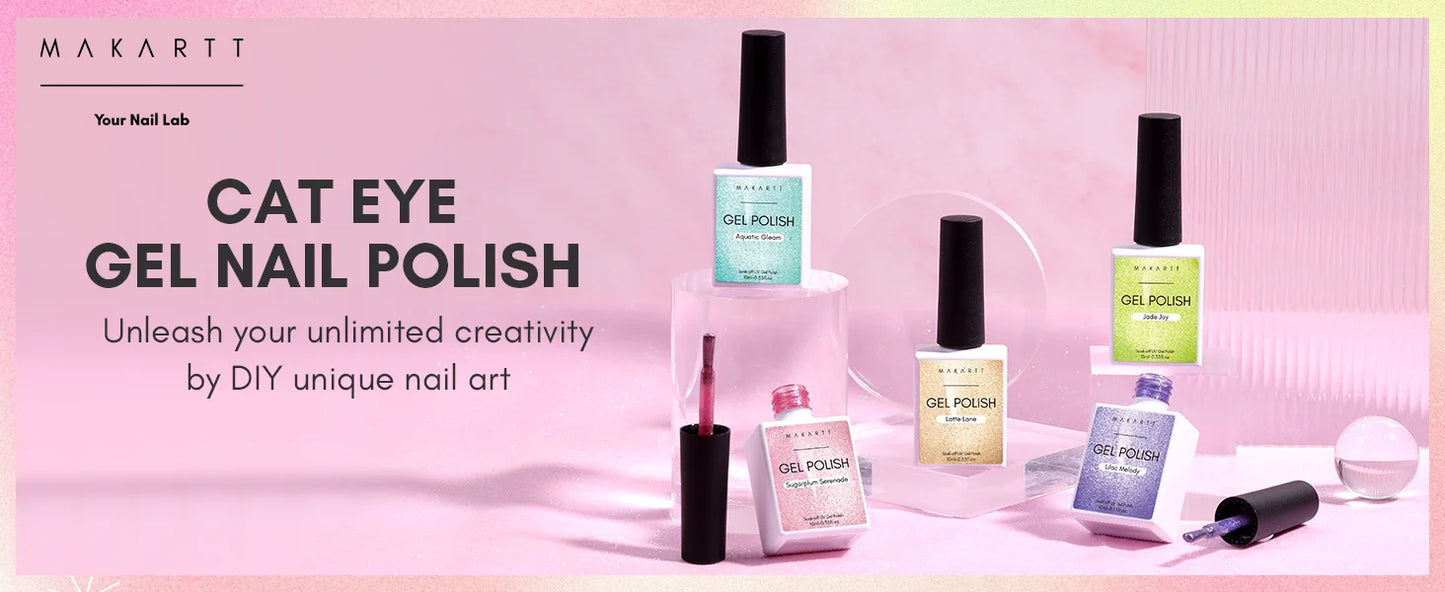 Makartt Cat Eye Nail Polish – Holographic Jelly Gel with Magnet for Home & Salon Use