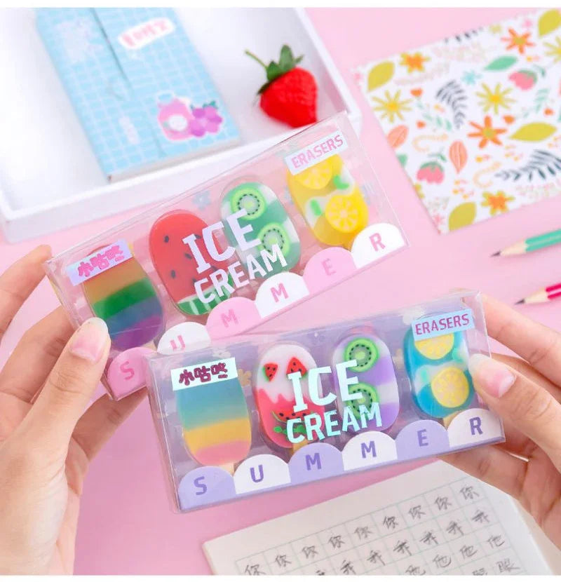 Umi’s Kawaii Ice Cream Eraser Set – Cute Cartoon Rubber Mini Erasers for Kids, School & Office Stationery Fun