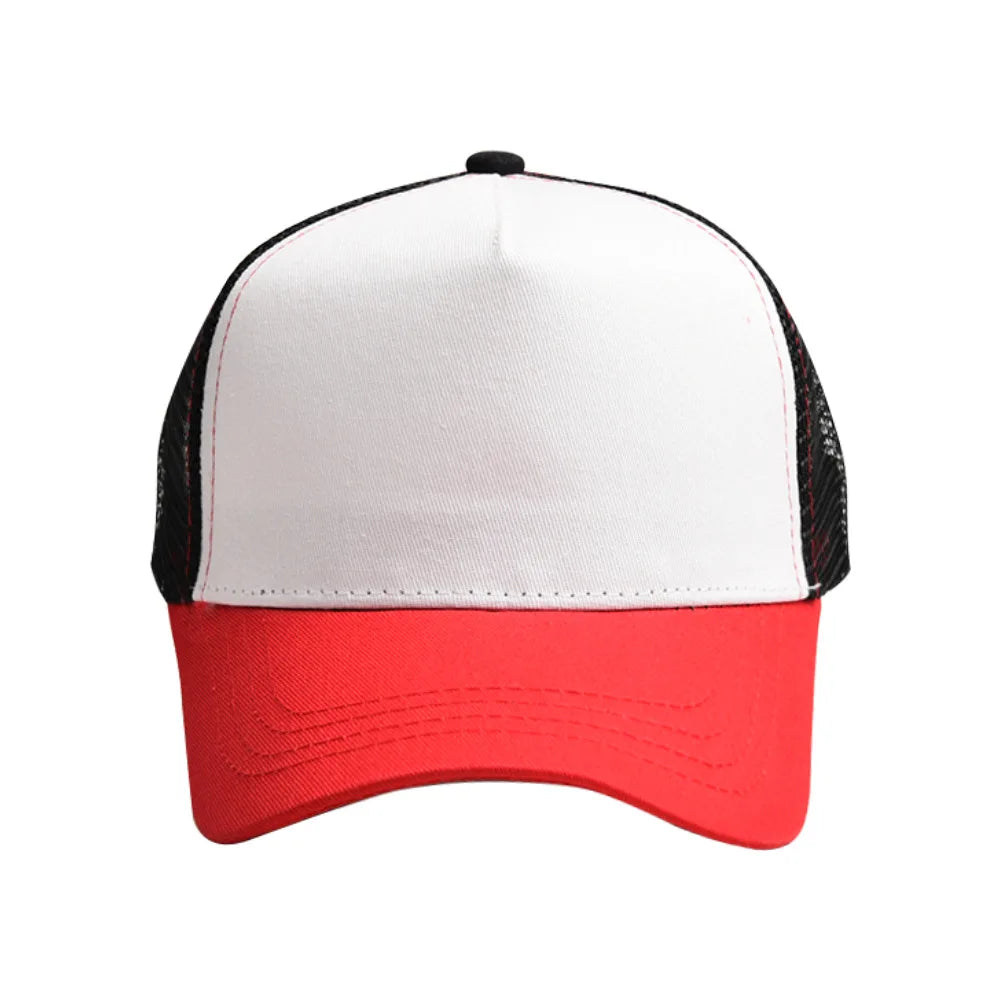 Custom Logo Print Basic Solid Color Mesh Breathable Baseball Cap Summer Sunshade Mesh 5 Panels Truck Driver Cap Wholesale