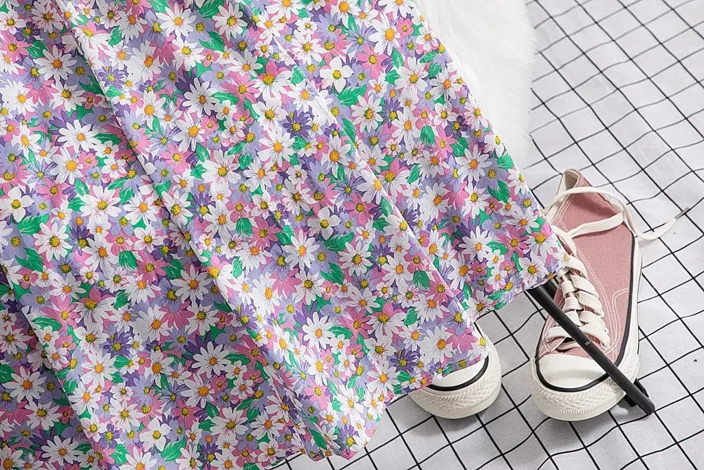 Fragmented Blossom Skirt Women's New Summer Art High Waist Chiffon A-line Oil Painting Small Daisy  Lady Large Swing  Skirt