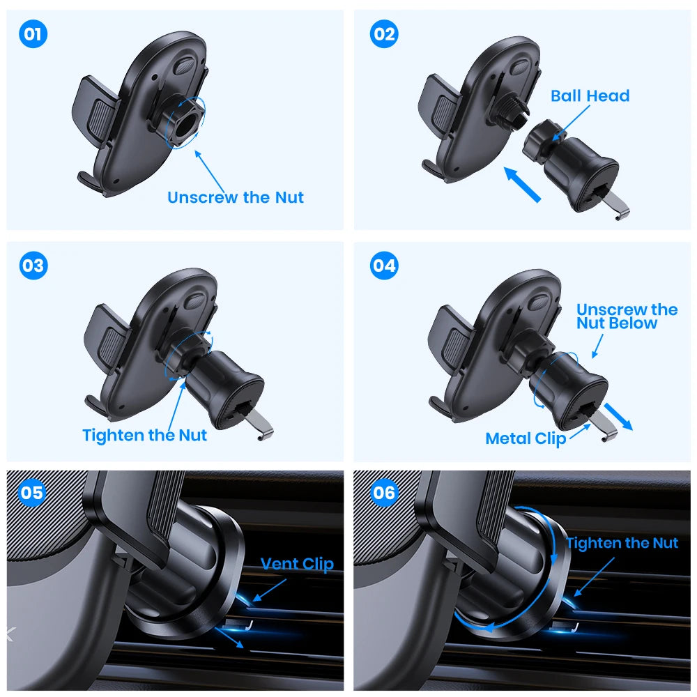 TOPK Phone Mount For Car Phone Holder Cell Phone Holder Hands Free Phone Stand For Car Vent Phone Mount Fit Smartphone Universal