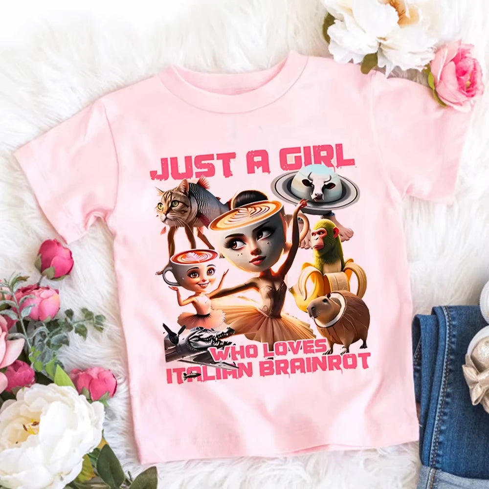 Italian Brainrot T-Shirt Kids Cartoon Anime Print Clothes Round Neck Basic Boys Tops Men Women Casual Sports T-shirt