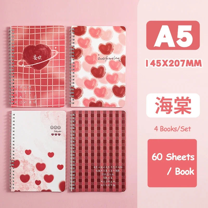 A5 Oil Painting Cover Coil Lined Notebook Set 1/2 Random Cute Books Kawaii Korean Stationery School Supplies for Students
