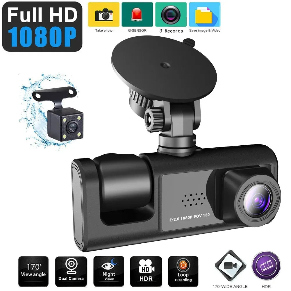 Car DVR HD 1080P tachograph 3 lens 2.0-inch IPS recorder tachograph Rearview mirror Driving recorder night vision