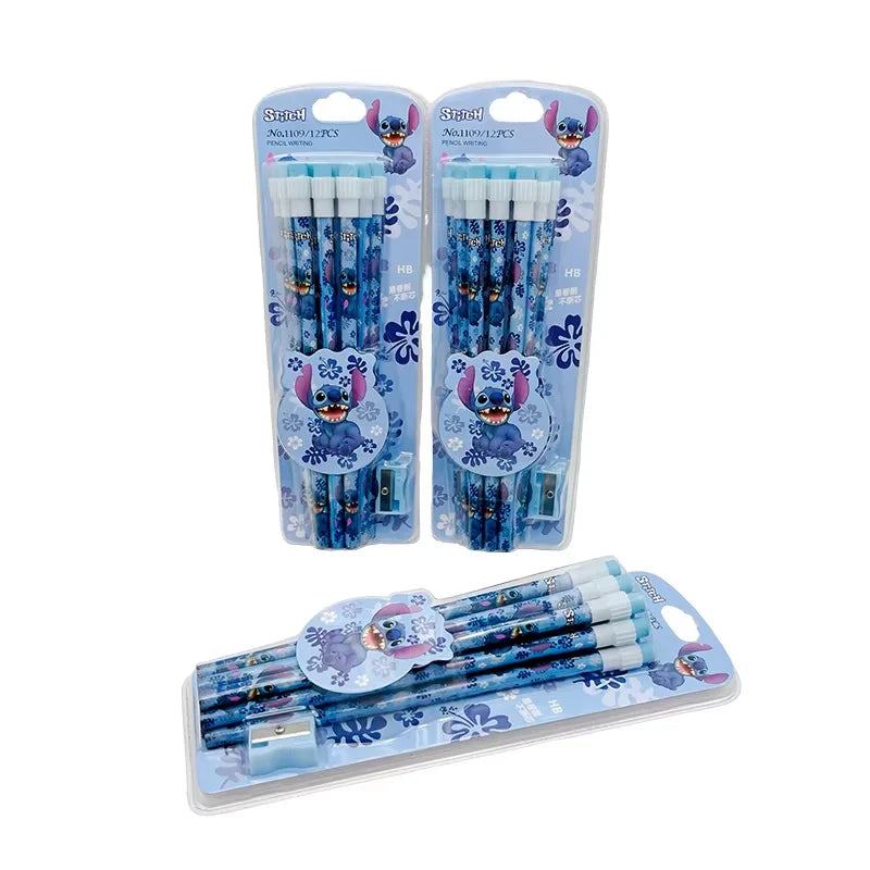 Lilo & Stitch HB Pencil Set – 12 Cute Cartoon Pencils + 1 Roller Case for Writing, Drawing & School Fun