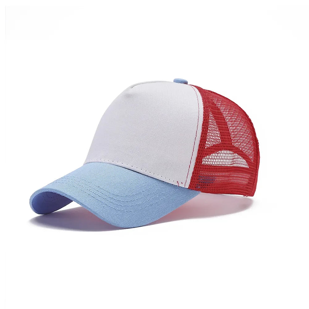 Custom Logo Print Basic Solid Color Mesh Breathable Baseball Cap Summer Sunshade Mesh 5 Panels Truck Driver Cap Wholesale