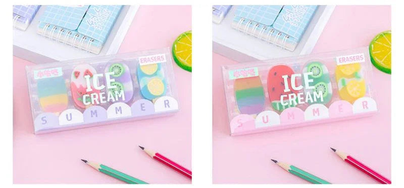 Umi’s Kawaii Ice Cream Eraser Set – Cute Cartoon Rubber Mini Erasers for Kids, School & Office Stationery Fun