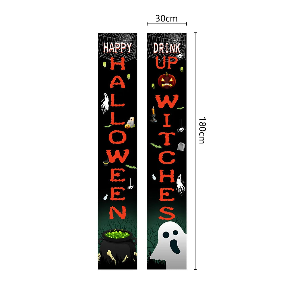 Halloween Couplets Festival Entrance Decoration Creative Text Door Curtain Horror Theme Party Decoration Polyester Hanging Flag