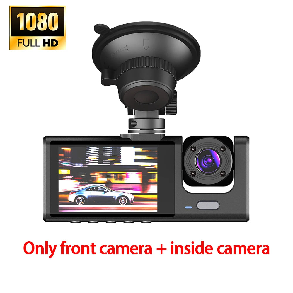 1080P DVR Car Recorder HD 3-Lens Inside Infrared Night Vision 3 Cameras Gravity Sensor Universal IPS Safe Driving Video Recorder
