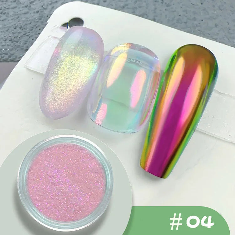 Aurora Holographic Nail Art Powder – Chrome Mirror Effect Glitter for UV/LED Nails