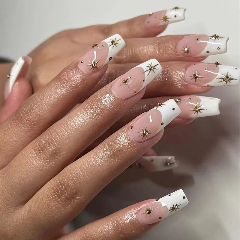 Ballet Chic – 24Pcs White French Nails with Cute Bow Design