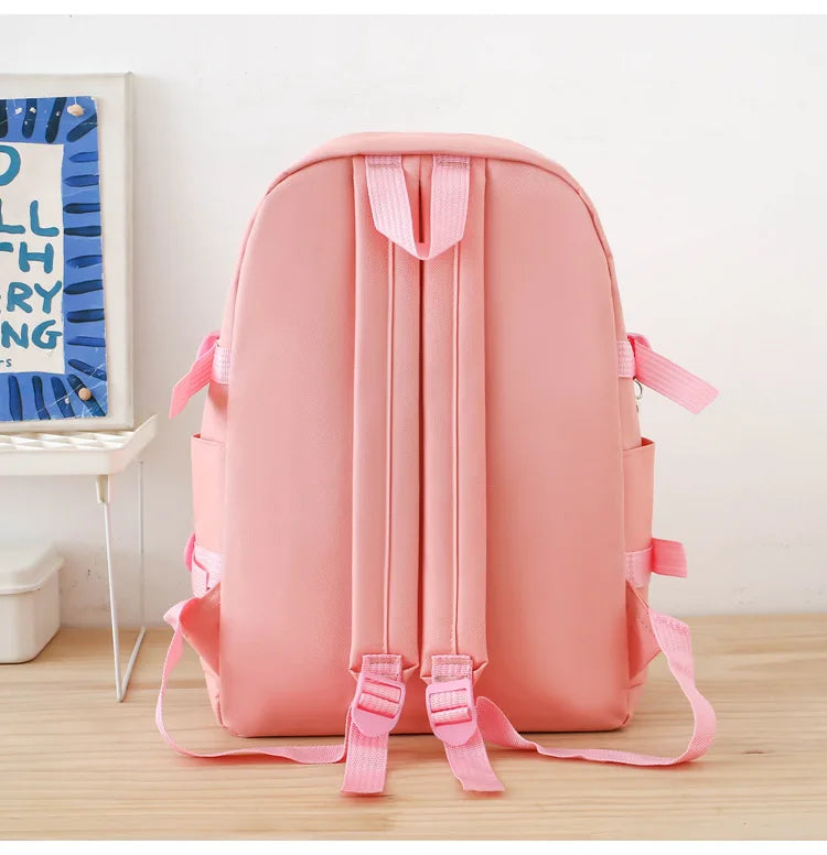 Autumn New Canvas Backpack Women's Korean Version Large Capacity Five-Piece Set Middle School Student Backpack College Student S