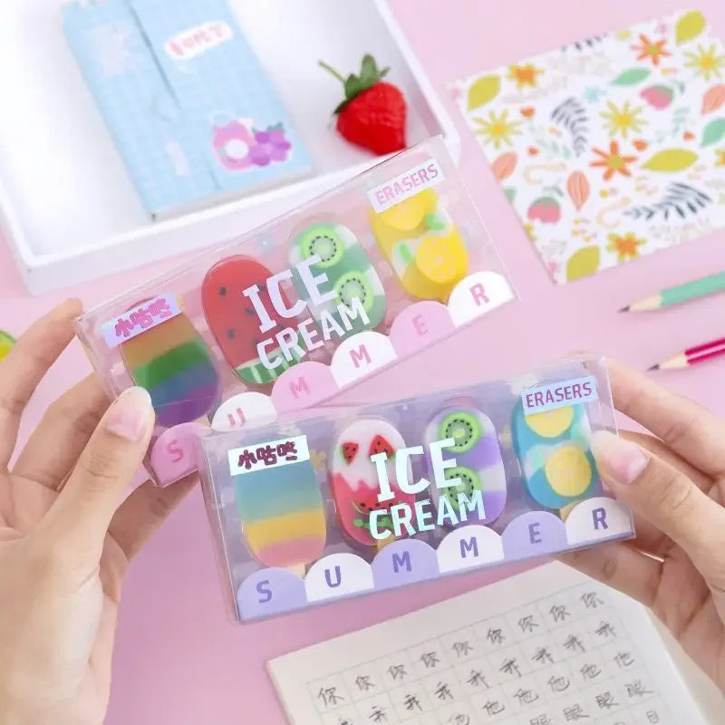 Umi’s Kawaii Ice Cream Eraser Set – Cute Cartoon Rubber Mini Erasers for Kids, School & Office Stationery Fun