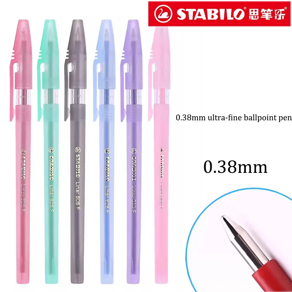 6/10pcs Stabilo Antistatic Ballpoint Pen 808F Liner Smooth 0.38mm Extra-fine Cap Medium Oil Pen Cute Study Office Stationery