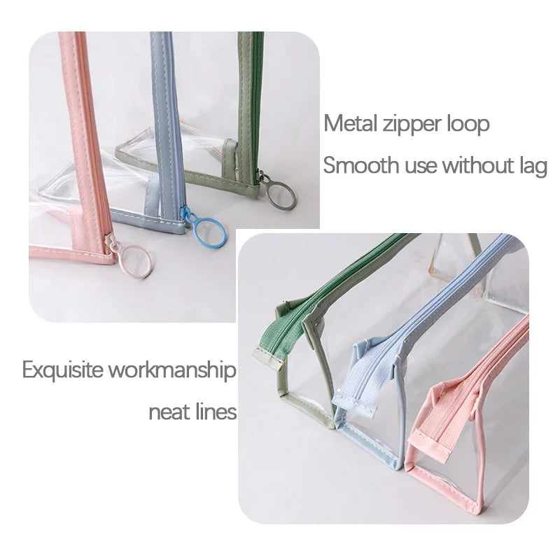 Transparent Large Capacity Pencil Case – Simple Kawaii Pen & Cosmetic Organizer for School, Study & Office Supplies