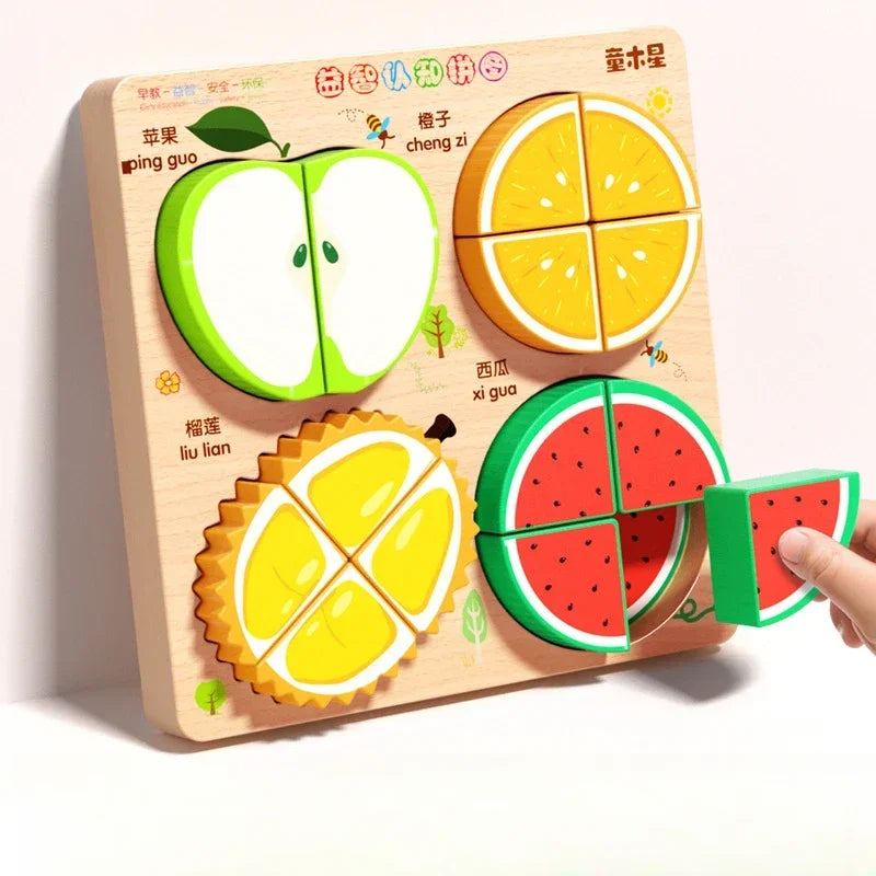 Animal Traffic Puzzles Toys for Kids Montessori Cartoon 3D Wooden Jigsaw Early Learning Educational Cognitive Game Children Gift