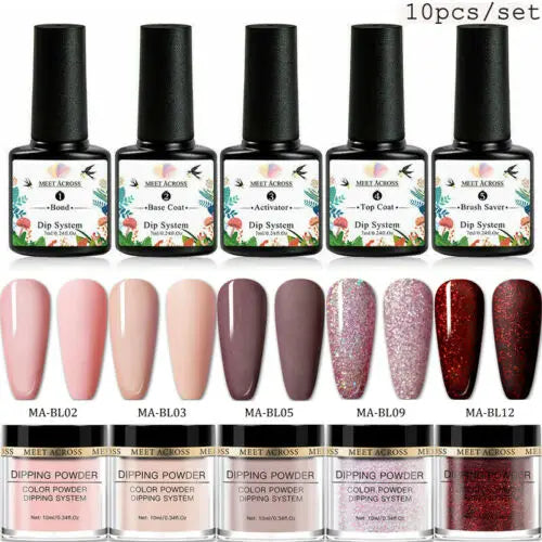 8 Colors Dip Powder Nail Set – Classic Nude Pink & Glitter Collection for DIY Salon Nails