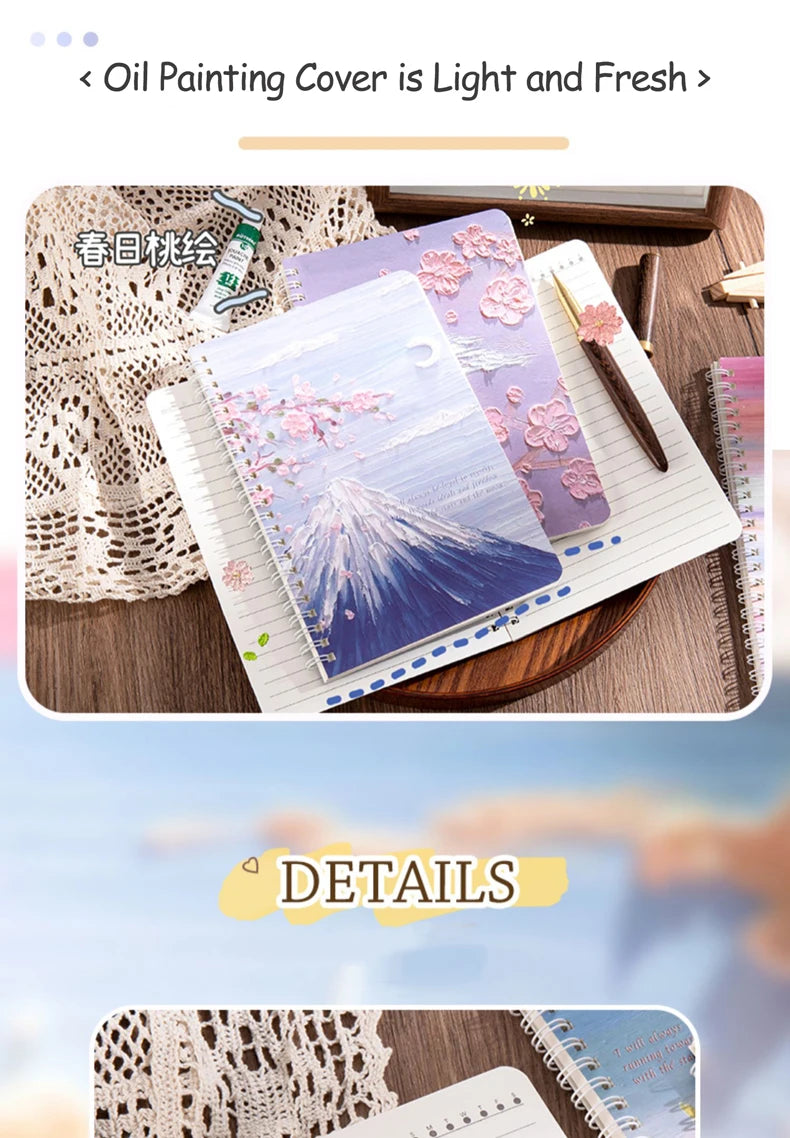 A5 Oil Painting Cover Coil Lined Notebook Set 1/2 Random Cute Books Kawaii Korean Stationery School Supplies for Students