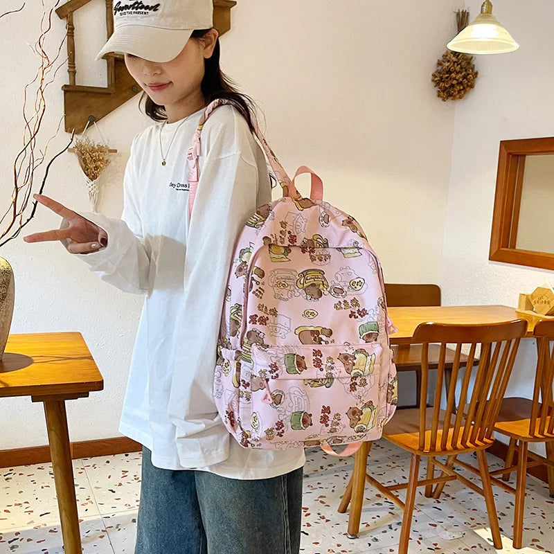 Capybara Campus Buddy – Kawaii Cartoon Laptop Backpack with Room to Spare!