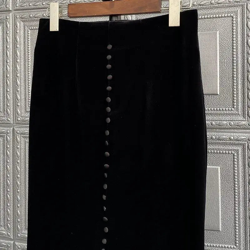 2025 Faldas Mujer De Moda Vintage Long Skirt High Waist A-line Velvet Jupe Fashion Single Breasted Long Skirts Temperament Saia