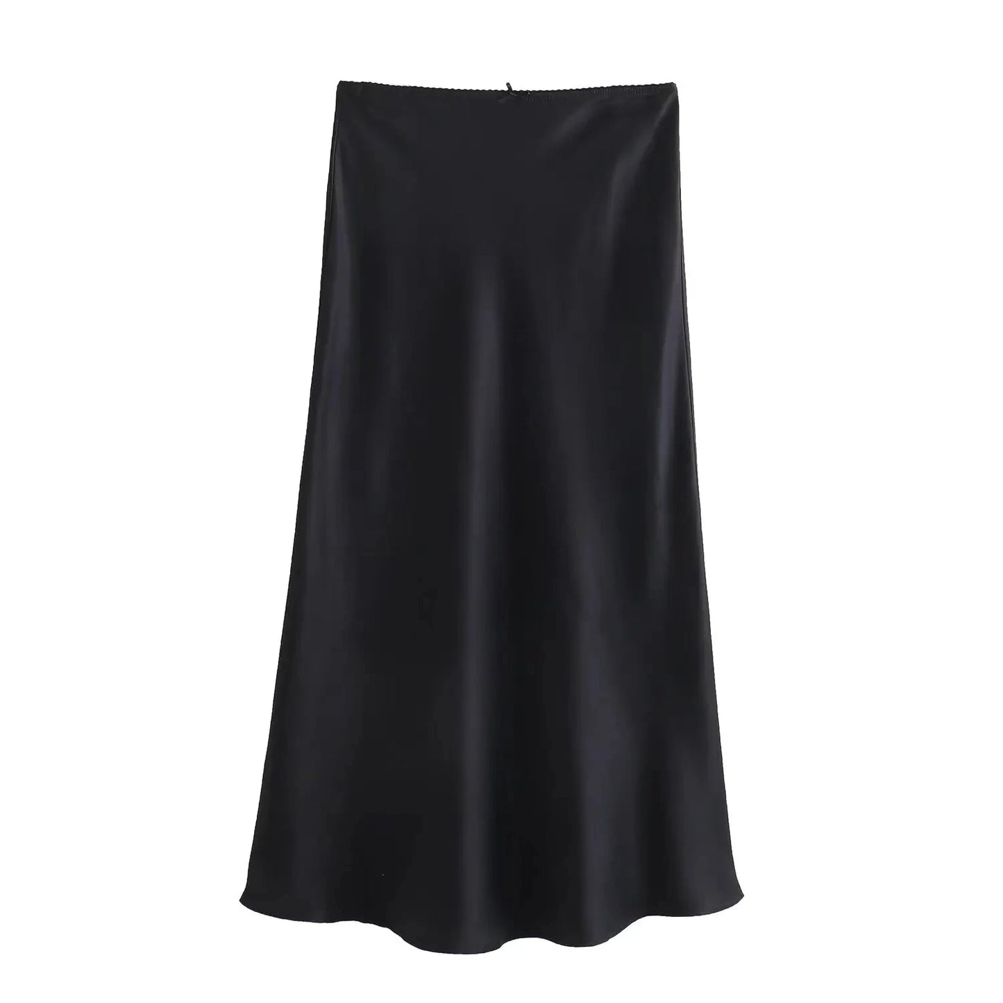 TRAFZA Women Satin Skirt High Waist Midi Skirt Stylish Long Skirts For Women Fashion Chic And Elegant Woman Skirt Streetwear