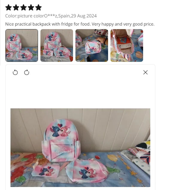 Lilo & Stitch Cartoon Backpack Set – 3-Piece Schoolbook Combo with Lunch Bag for Kids & Teens