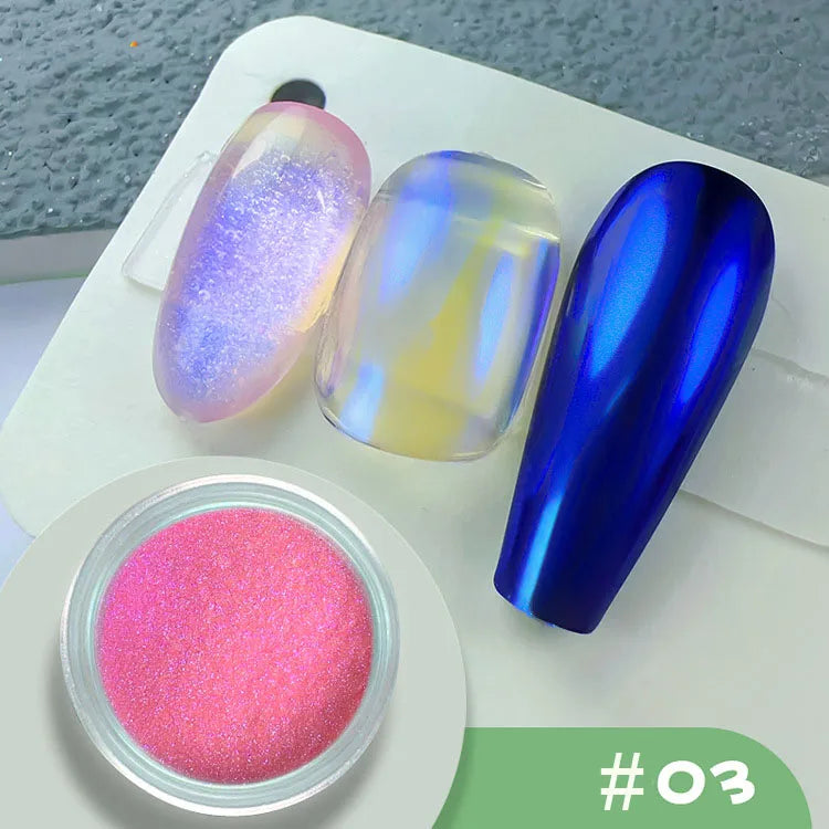 Aurora Holographic Nail Art Powder – Chrome Mirror Effect Glitter for UV/LED Nails