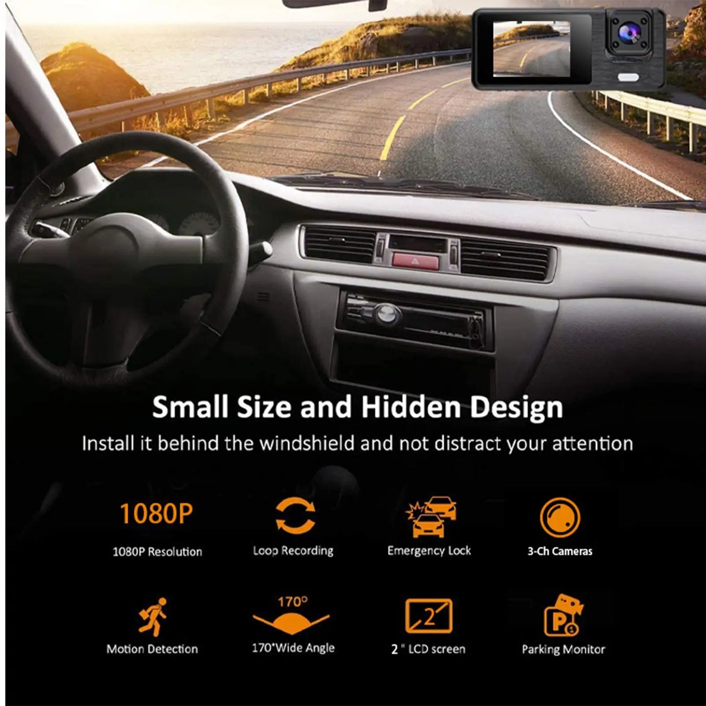 Dash Cam For Car 3 Channel Driving Recorder 1080P WIFI Recorder Front Rear Infrared Night Vision Reversing Image For Blind Spot