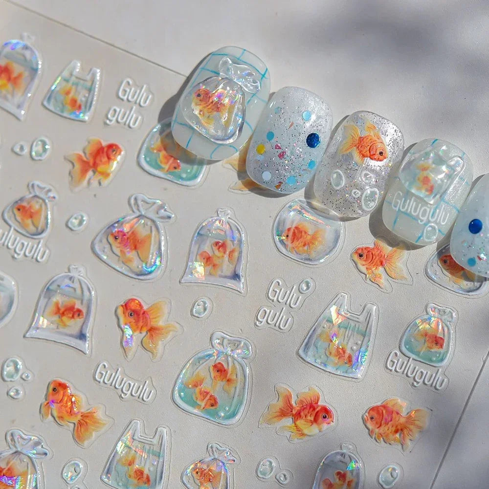 Colorful & Fun Beach Bloom Nail Art – 5D Stickers with Coral, Petals & Ocean Charms