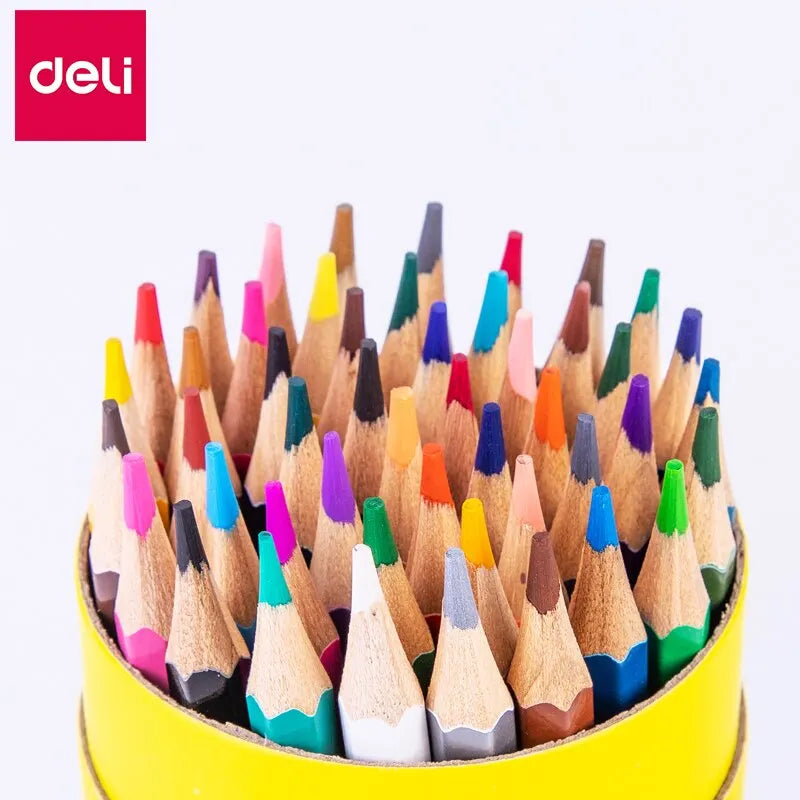 Deli Oily Colored Pencil Set – 24/36/48 Colors in Barrel for Students, Artists & Sketching Fun