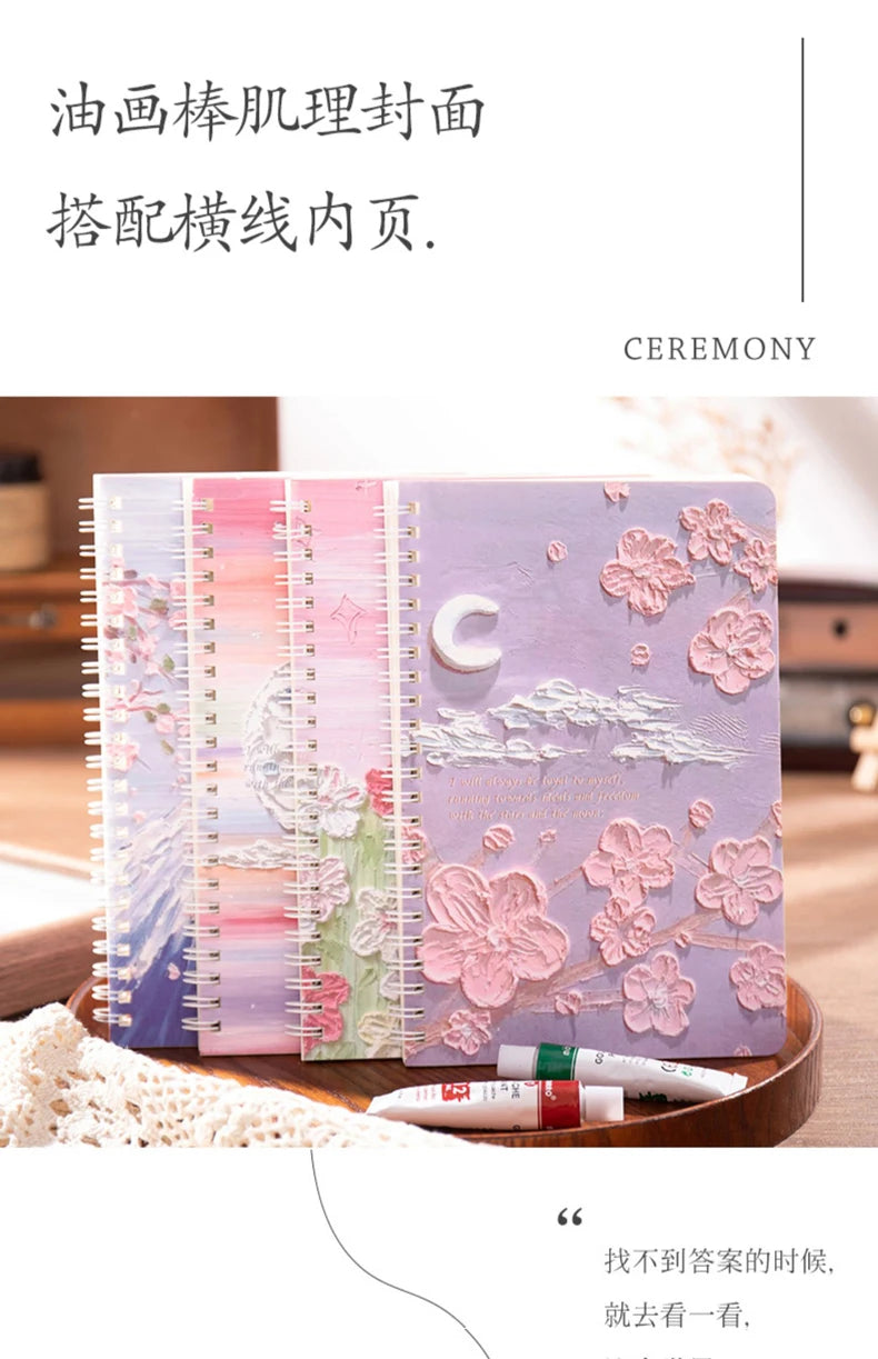 A5 Oil Painting Cover Coil Lined Notebook Set 1/2 Random Cute Books Kawaii Korean Stationery School Supplies for Students