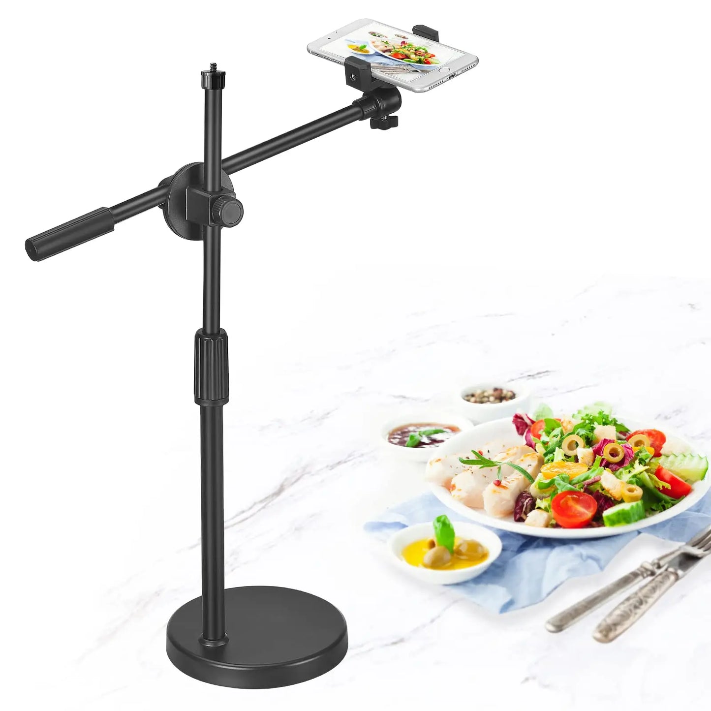 30CM Overhead Tripod for Phone with Ring Light Desktop Cellphone Bracket for Video Shooting Photography Shooting Floor Stand