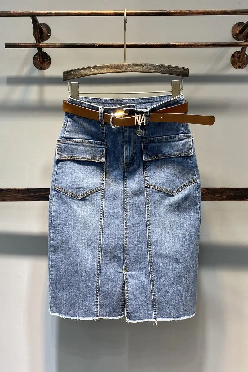 Female Jeans Skirts Coquette Chubby Midi Women's Denim Skirt Sexy New in Vintage Aesthetic Y2k 2024 Trend Summer A Line Casual V