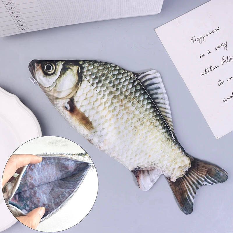 Realistic Crucian Carp Pencil Case – Fish-Shaped Zipper Pouch for School, Makeup & Back-to-School Stationery