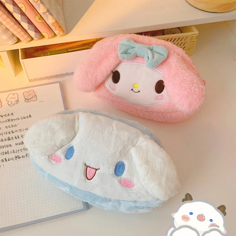 Sanrio My Melody Heart-Shaped Plush Pencil Case – Fashionable Pink Kawaii Stationery for Girls & Large Capacity Organizer