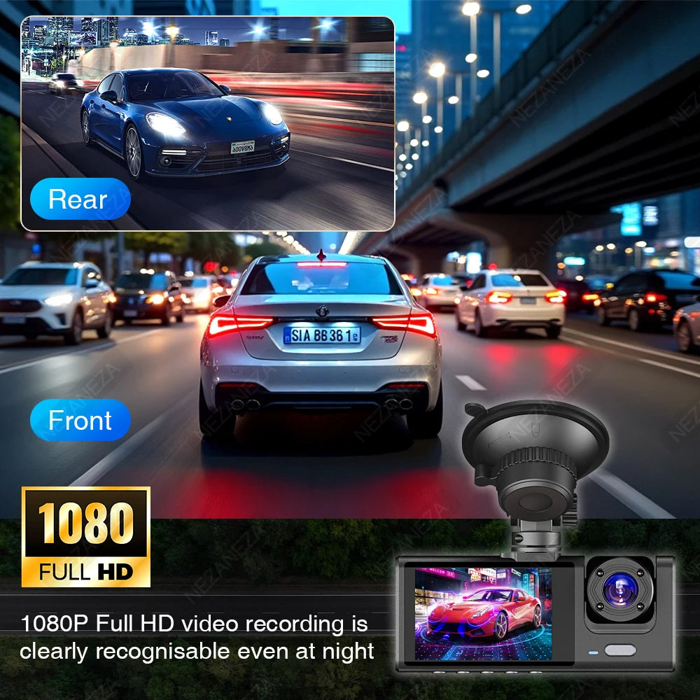 1080P DVR Car Recorder HD 3-Lens Inside Infrared Night Vision 3 Cameras Gravity Sensor Universal IPS Safe Driving Video Recorder