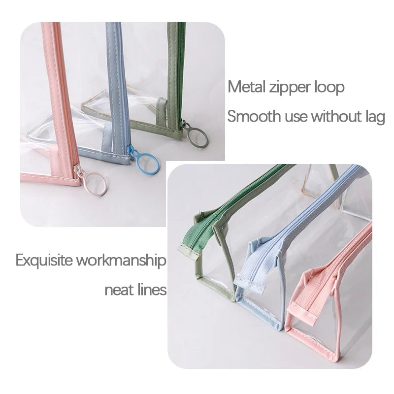 Transparent Kawaii Pencil Case – Large Capacity Simple Pen & Cosmetic Bag for School, Study & Office Supplies