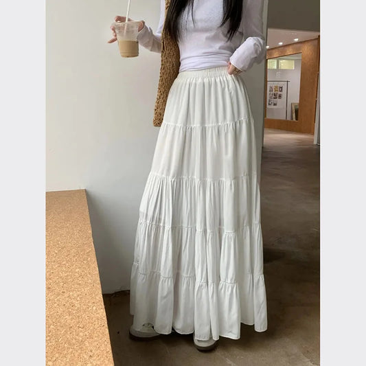 Summer High Waist White Mini Skirt Women Fashion Korean Patchwork A-Line Skirts Female Summer Solid Elegant All-Match Long Skirt