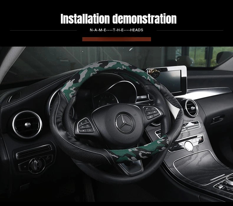 3D Camouflage Print Steering Wheel Cover  Durable Leather Cover with Anti-Slip Lining, Fit for 14.5"-14.8"