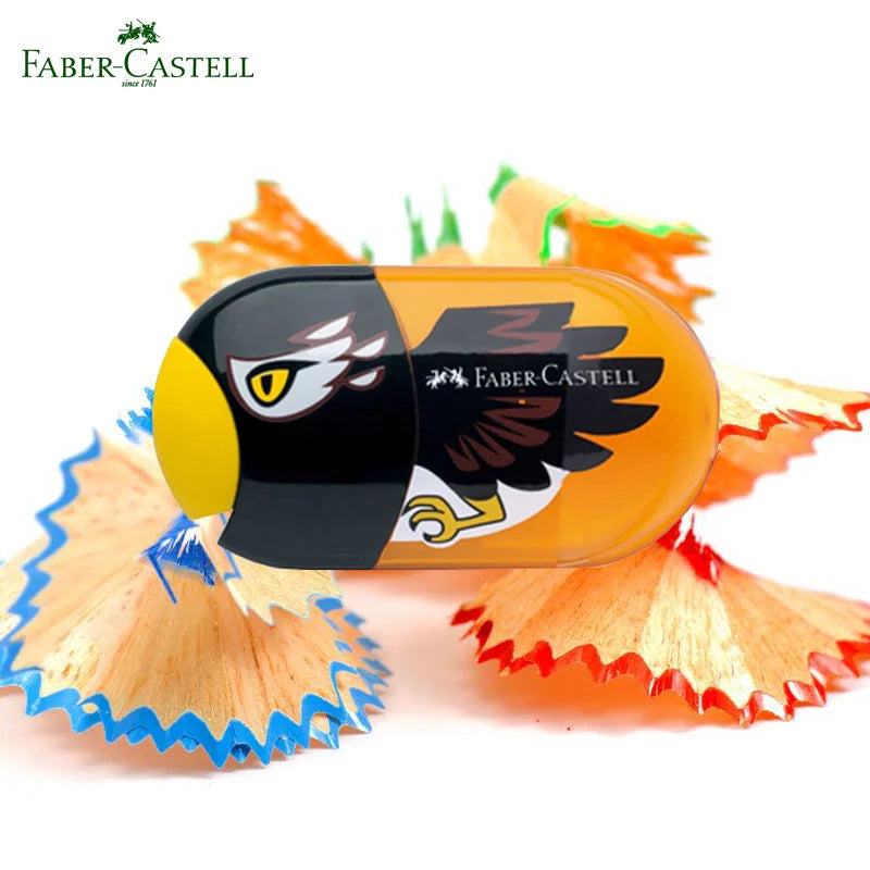 Faber-Castell Double-Hole Sharpener with Eraser – Cute Ladybug, Fish & Eagle Designs for Back-to-School Stationery Fans