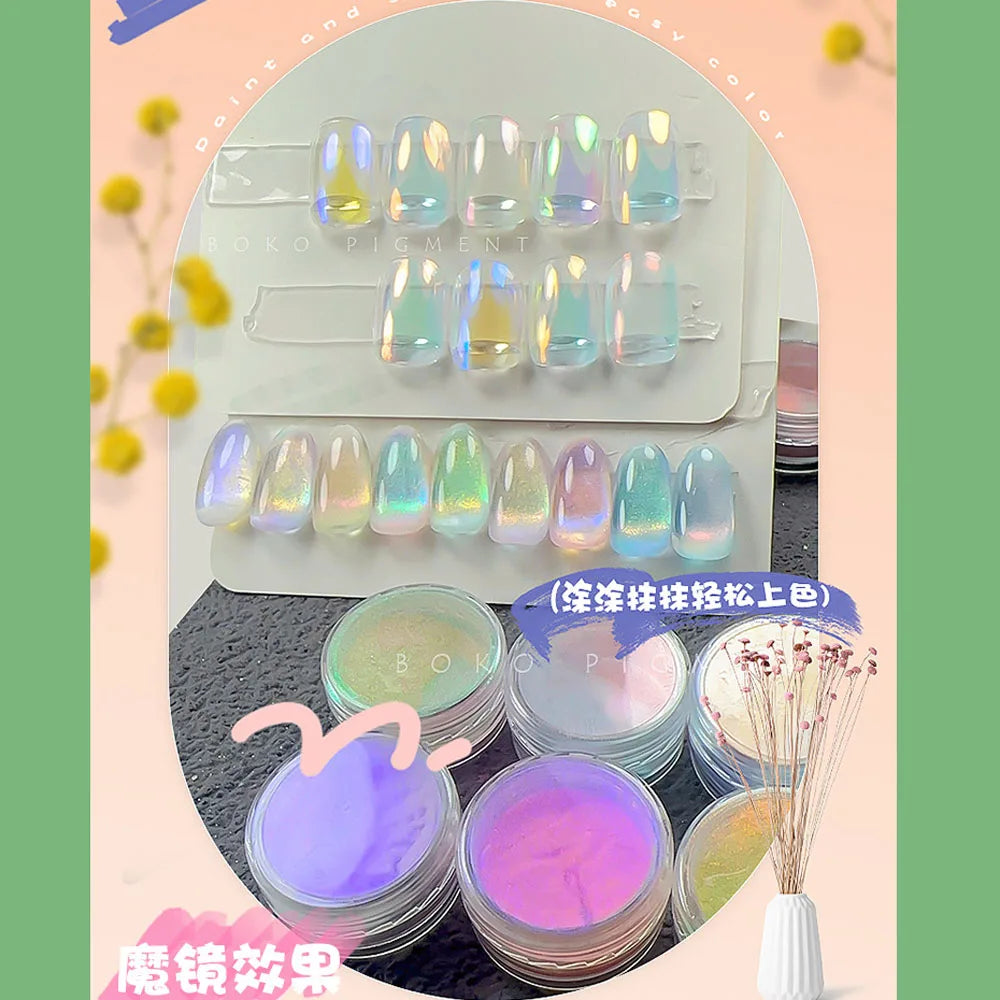 Aurora Holographic Nail Art Powder – Chrome Mirror Effect Glitter for UV/LED Nails