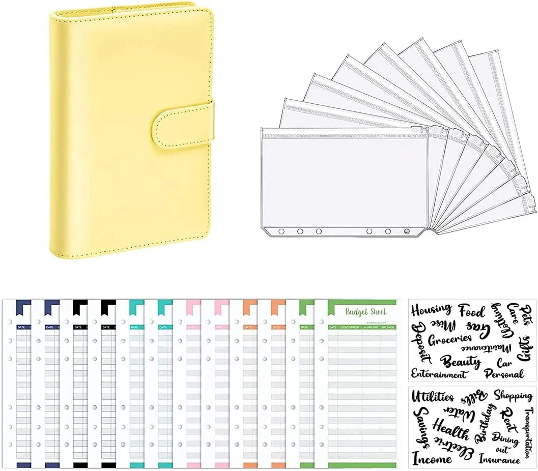 Leather Budget Binders Planner 6 Hole 8 Zipper Envelopes 2 Stickers in One NoteBook Wallet For Save Money Organizer Cash System