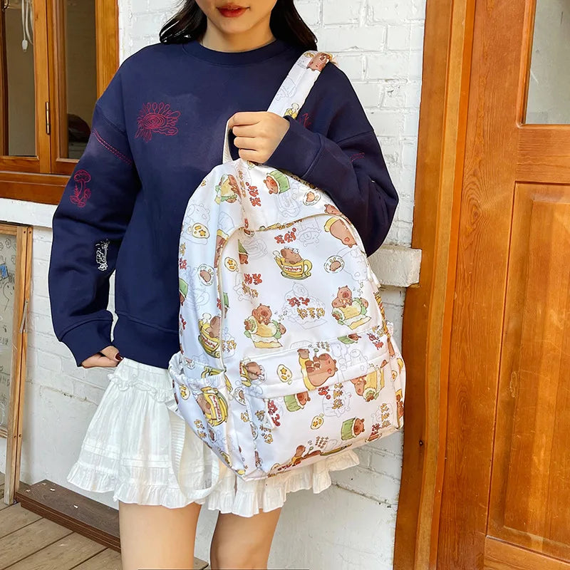 Capybara Campus Buddy – Kawaii Cartoon Laptop Backpack with Room to Spare!