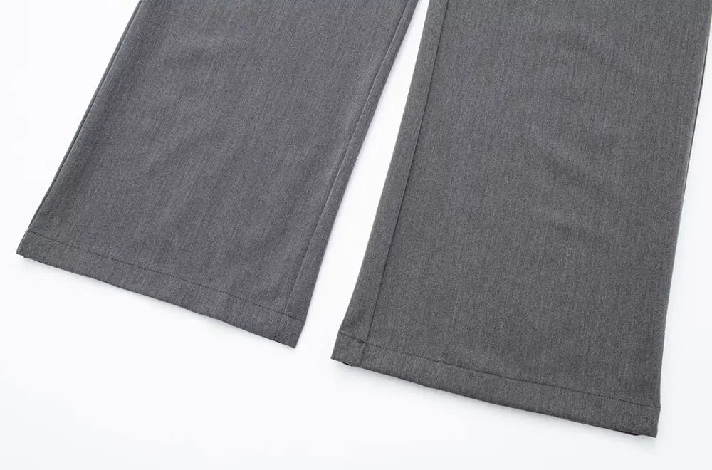 TRZA Women Fashion With Darts Front Pockets Wide Leg Pants Vintage High Waist Zipper Fly Female Trousers Mujer