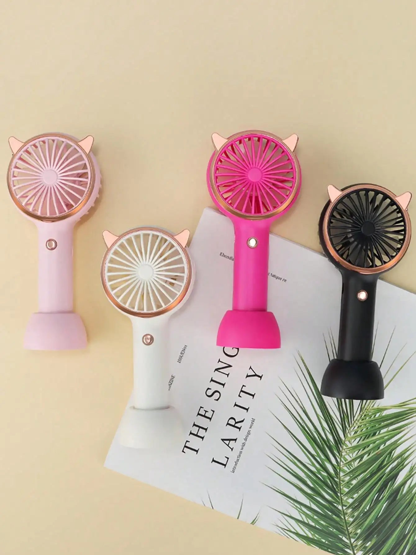 Cute Cat Ear Portable 3-speed Adjustable LED Lamp Holder Mini Fan Suitable for Office Outdoor Travel, The Best Summer Partner