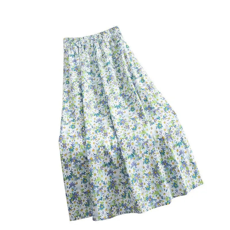 Fragmented Blossom Skirt Women's New Summer Art High Waist Chiffon A-line Oil Painting Small Daisy  Lady Large Swing  Skirt