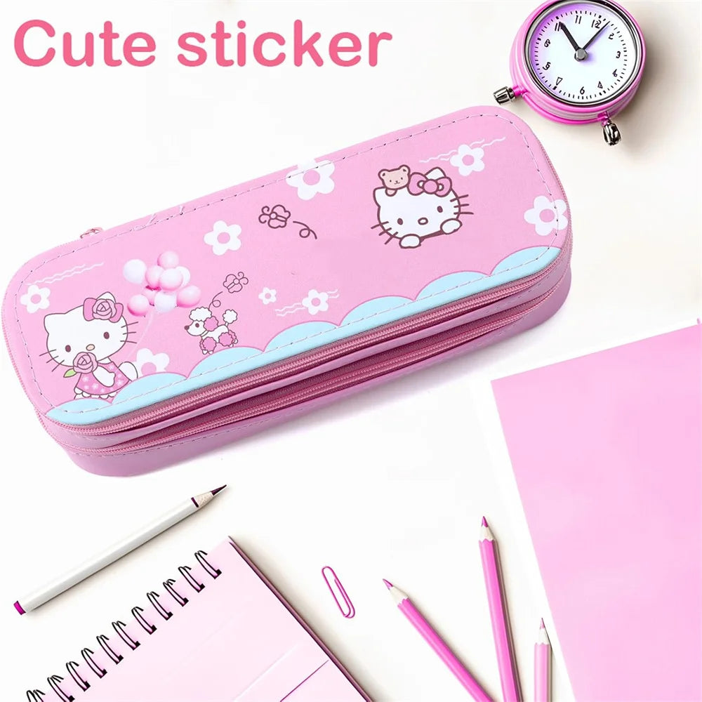 Hello Kitty & Kuromi Double-Layer Pencil Case – Cute Cartoon Kawaii Stationery Box for Students, Kids & My Melody Fans