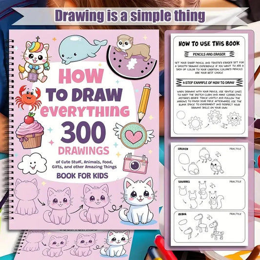 Bview Art Step-by-Step Drawing Guide: 300 Cute Animals, Foods & Creative Patterns - Art Tutorial Book