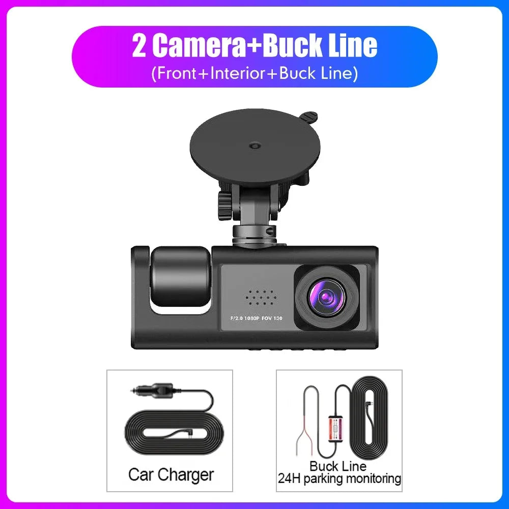 Car DVR HD 1080P tachograph 3 lens 2.0-inch IPS recorder tachograph Rearview mirror Driving recorder night vision