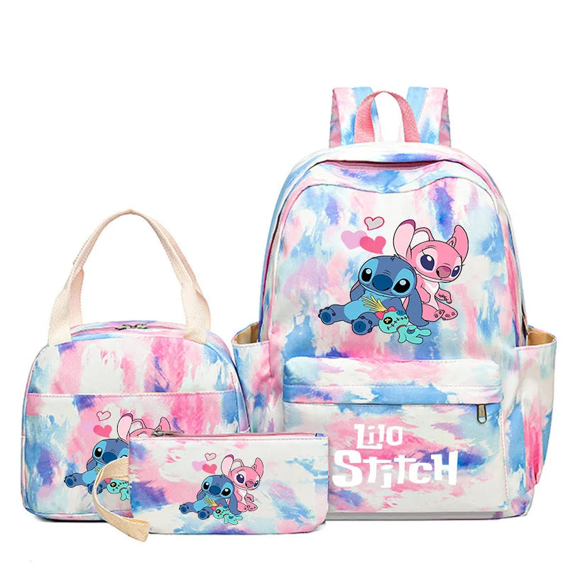 Lilo & Stitch Cartoon Backpack Set – 3-Piece Schoolbook Combo with Lunch Bag for Kids & Teens